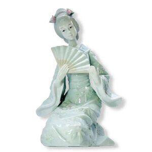 VTG KPM Geisha Girl Kneeling Fan Floral Kimono Porcelain  8 1/4 " Figurine Asian